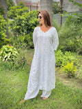 Premium Lucknowi Chikankari Handwork Rayon Kurta & Palazzo Set with Muquesh Embellishments